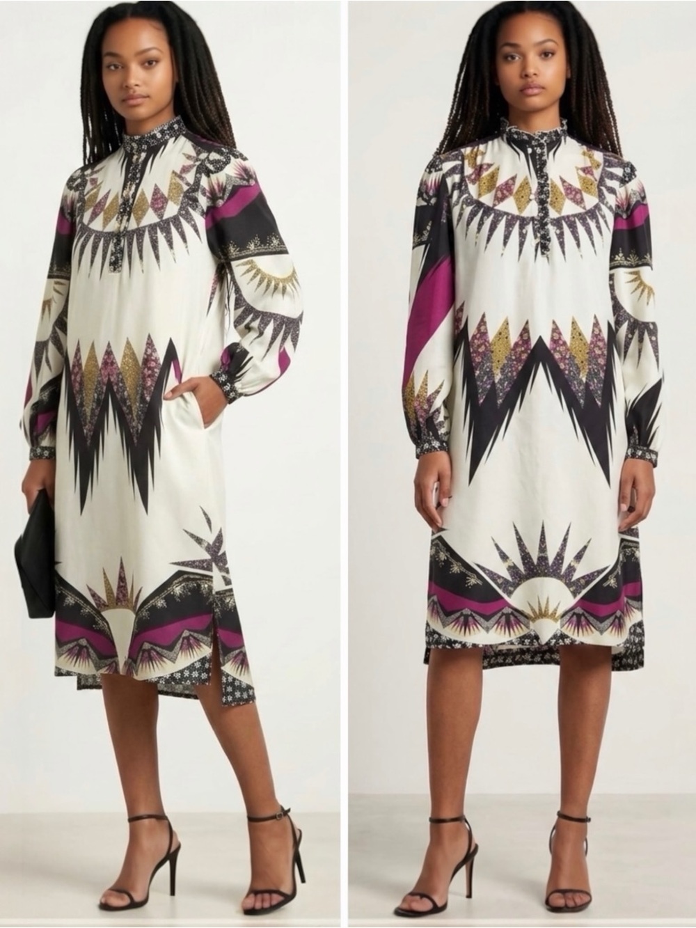 ETRO Gimmie Patchwork Boho Print Long Sleeve Wool & Silk Shift Mini Dress NEW